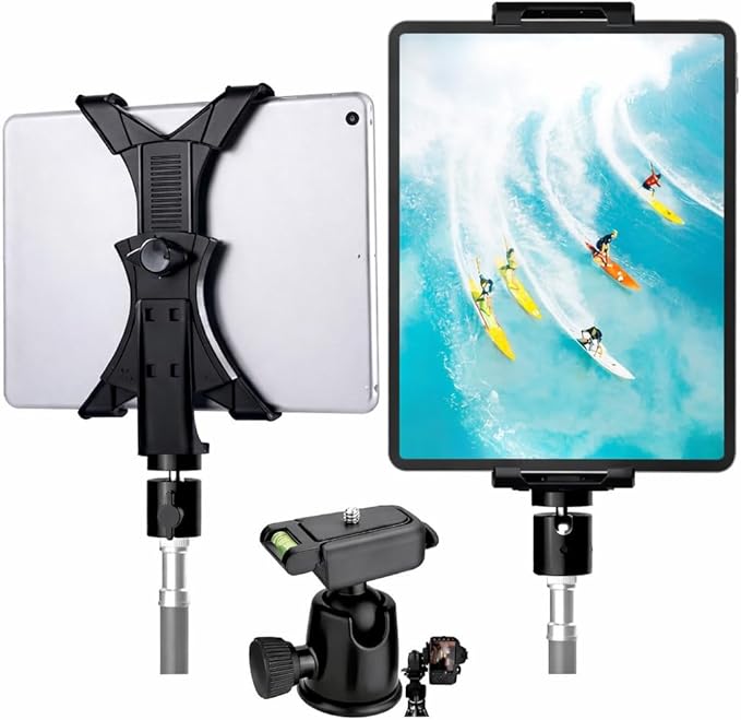 Acuvar Tablet Tripod Mount with Ball Head – 360° Rotating iPad Holder for Tripods, Ring Lights & Stands (5.3–10.6”)