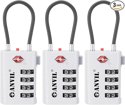 ANVIL TSA Approved Luggage Locks with Search Alert Indicator, 4-Digit Combination Suitcase Lock, Advanced TSA008 Core Heavy Duty Anti-Theft Travel Lock for Double Zippers, Backpacks