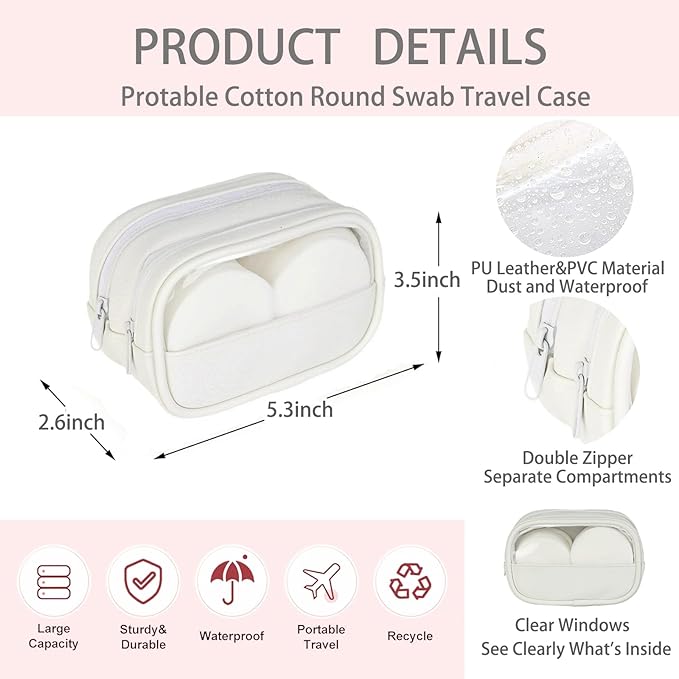 Portable Cotton Round Swab Organizer Case,2 in 1 Travel Cotton Pad Qtip Holder,Portable Storage Case for Floss Picks,Hair Tie Organizer,Bathroom Storage Organizer Qtip Dispenser Swabs Dispenser