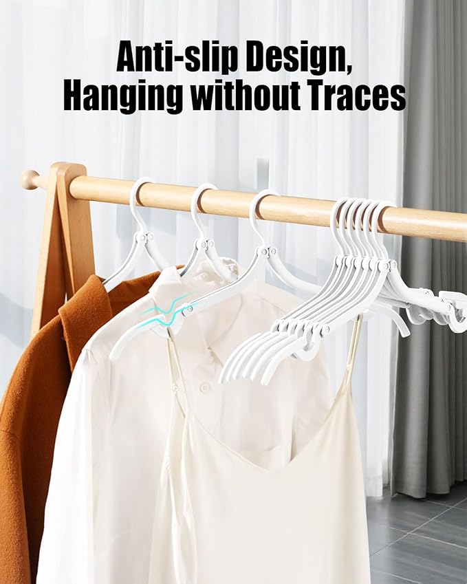 10-Pack Foldable Travel Hangers with Gift Box – Thickened ABS & Aluminum Rivets, Non-Slip Design for Delicate Clothes, Compact 5.5x3 Inch, Black/White