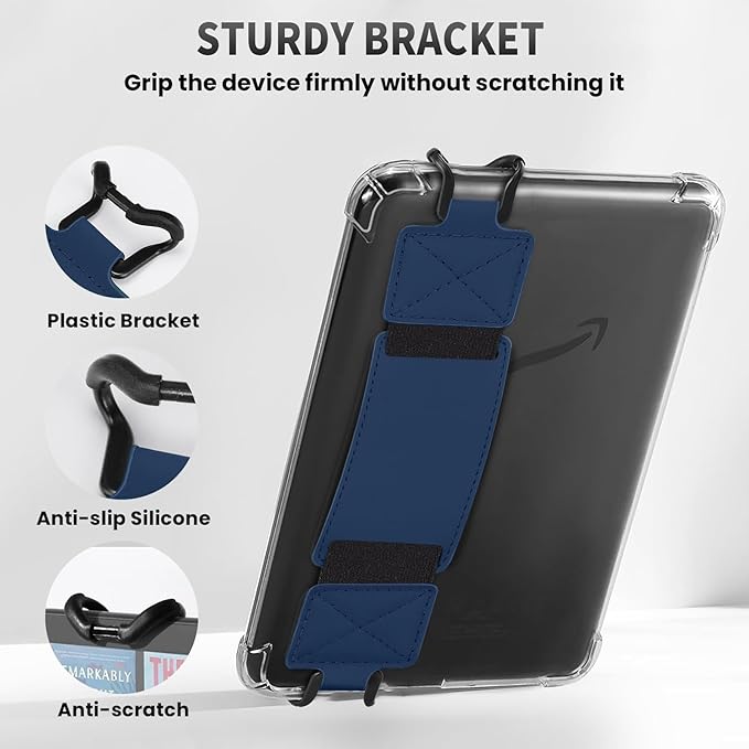 MoKo 2 Pack Security Hand Strap for 6-8" Kindle eReaders Fire Tablet-Kindle/Kobo/Voyaga E-Book Tablet, High-Elasticity Versatile Hand Strap Lightweight Finger Grip Holder, Indigo+Glitter Deep Blue