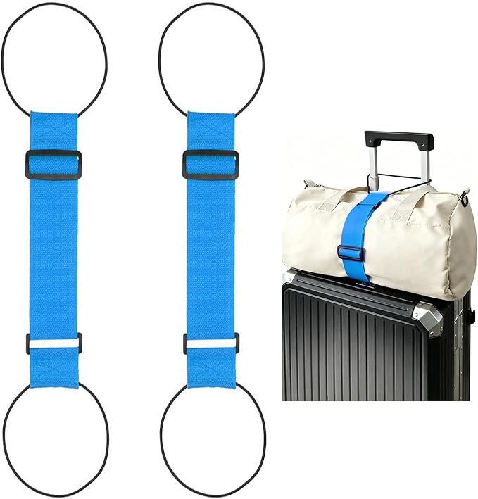 Multi Use Strong Adjustable Luggage Connector Straps for Suitcases,2 Pack Flexible Luggage Accessories Elastic Fastening Bag Strap (Blue)