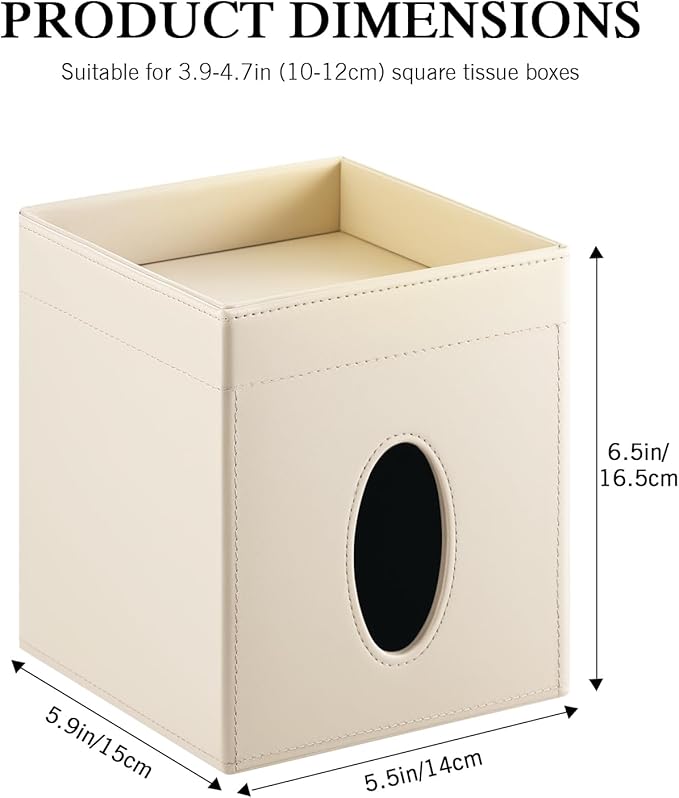 Luxspire Square Tissue Box Cover, PU Leather Square Tissue Box Cover with Storage Tray, Tissue Box Holder, Tissues Cube Boxes Cover for Living Room, Bedroom Countertop Cars Hotels, Khaki
