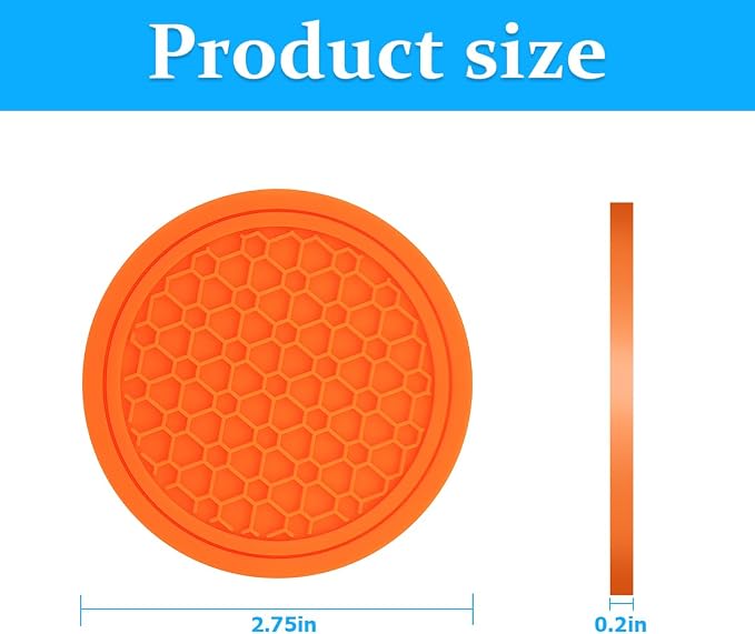 Mandark 4PCS Car Cup Holder Coasters, 2.75 Inch Non-Slip Insert Water Bottle Holder Pads, Dustproof Automotive Interior Accessories Mat, Universal for Vehicles, Trucks, RVs and More (Orange)