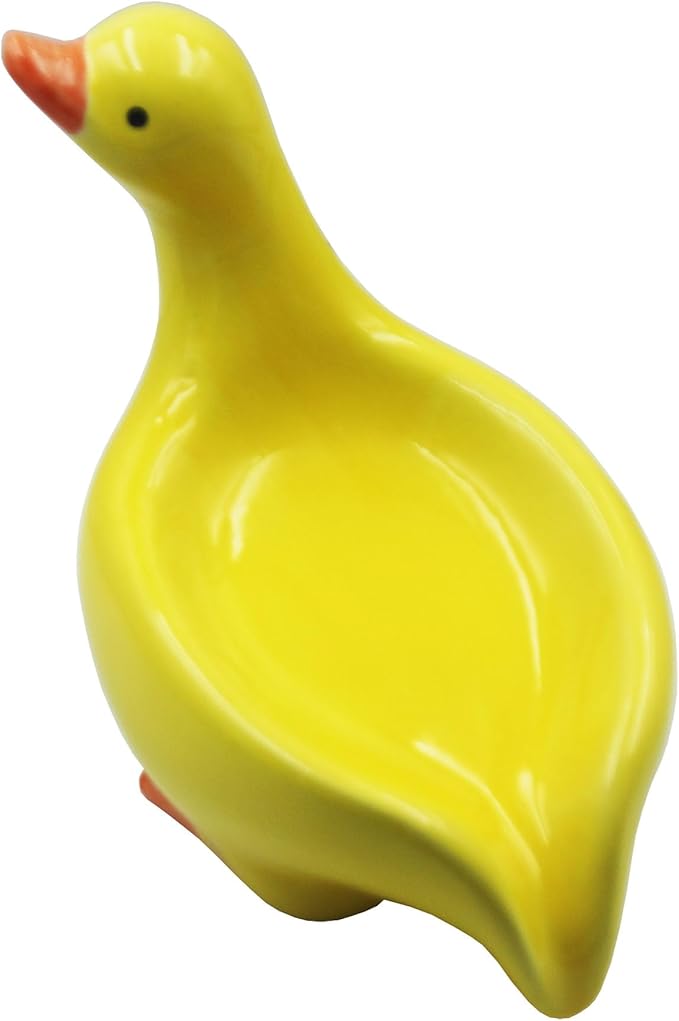 Ceramic Soap Dish,Cute Duck Shaped Self Draining Soap Holder, Sponge Holder, for Shower,Bathroom,Kitchen (Yellow)