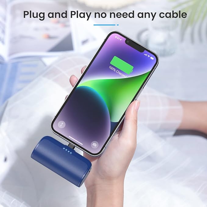 [2 Pack]Mini Portable Charger for iPhone,5200mAh Ultra-Compact Fast Charging Power Bank Cordless Cute Small Battery Pack Compatible with iPhone 14/14 Pro Max/13/13 Pro/12/11/XR/8/7/6(Inky+Deep Blue)