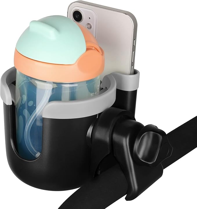 Accmor Stroller Cup Holder with Phone Holder, Bike Cup Holder, Universal Cup Holder for Uppababy Nuna Doona Strollers, 2-in-1 Cup Holder for Walker, Wheelchair, Scooter