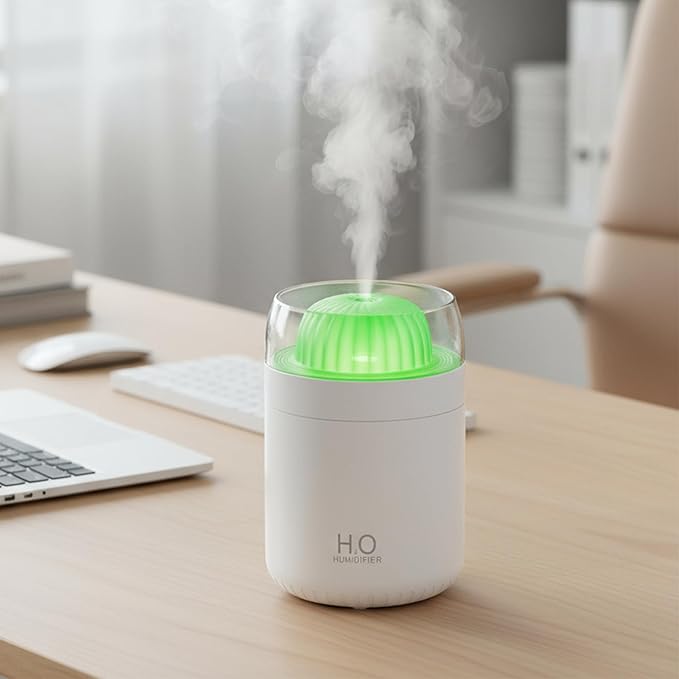 Cactus Mini Humidifier - 500ml USB Powered Portable Small Desktop Air with 2 Cool Mist Modes, 7 Color Light Whisper-Quiet Operation for Office Home Bedroom Nursery Yoga Car Travel