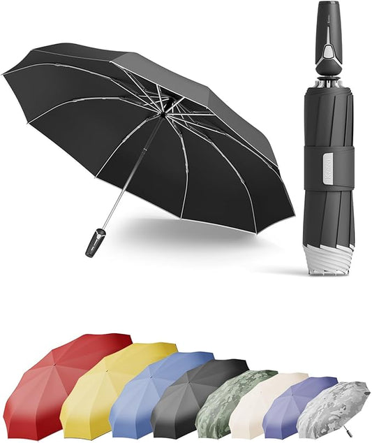 Windproof Travel Umbrella for Rain, Withstand 85MPH Winds, 52 Inch Automatic Reverse Fold Umbrellas Easy Auto Open Close, Portable Compact Umbrella Includes Cover Bag, Perfect for Travel, Car, Commute, Women Men, Backpack