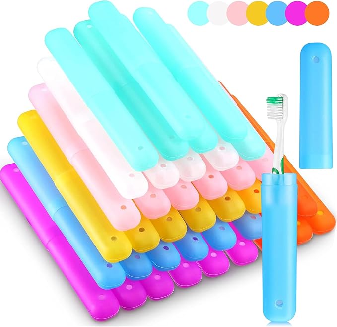 40 Pieces Travel Toothbrush Holder Case Portable Plastic Travel Toothbrush Case Toothbrush Containers Breathable Toothbrush Storage Assort Color for Travel Trip Home School Camping Business, 7 Colors