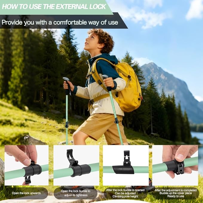 Hiking Trekking Poles for Kids, 2 Pack Anti Shock, Adjustable, Collapsible Hiking Poles for Trekking or Walking, Lightweight Aluminum Sticks
