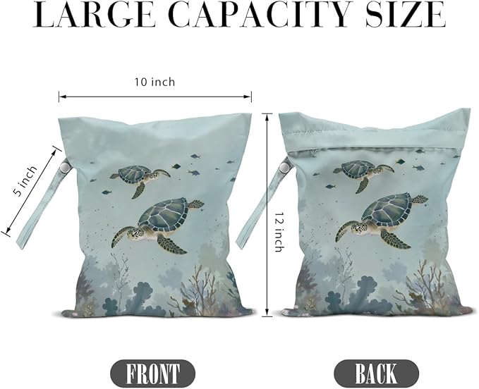 2 Pcs Sea Turtle Octopus Wet Bags, Octopus Wet Dry Bag Waterproof Reusable Zipper Pouch for Swimsuit, Diapers, Pool, Beach, Travel, Dirty Yoga Gym Clothes, Toiletries Birthday Gifts, Sea Turtle Gifts
