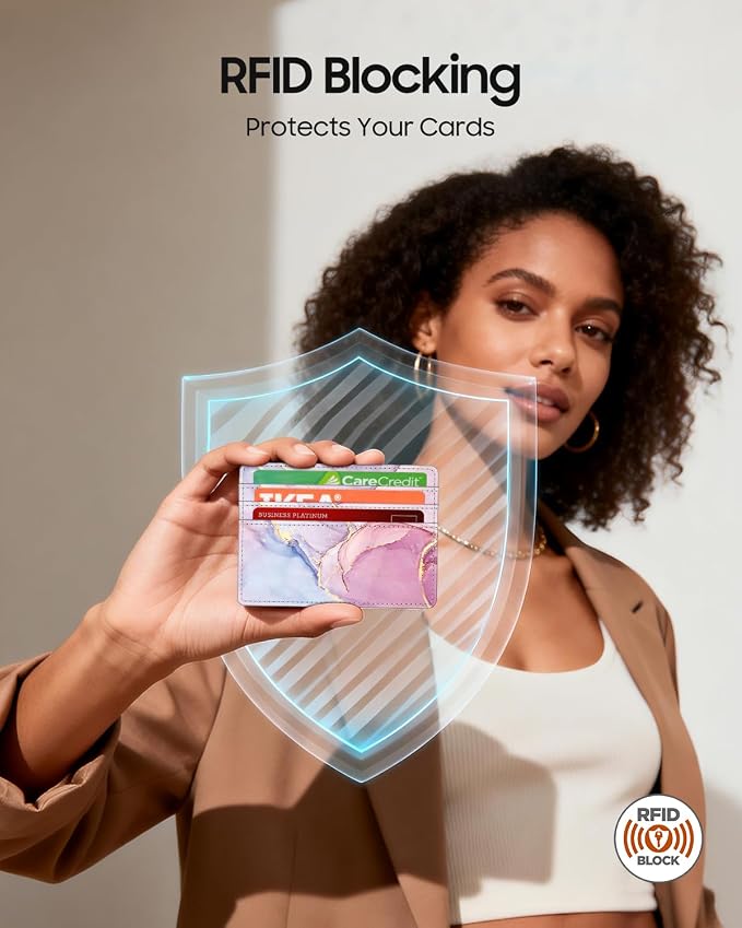 FINTIE Slim Minimalist Front Pocket Wallet, RFID Blocking Credit Card Holder Card Cases with ID Window for Men Women, glittering marble