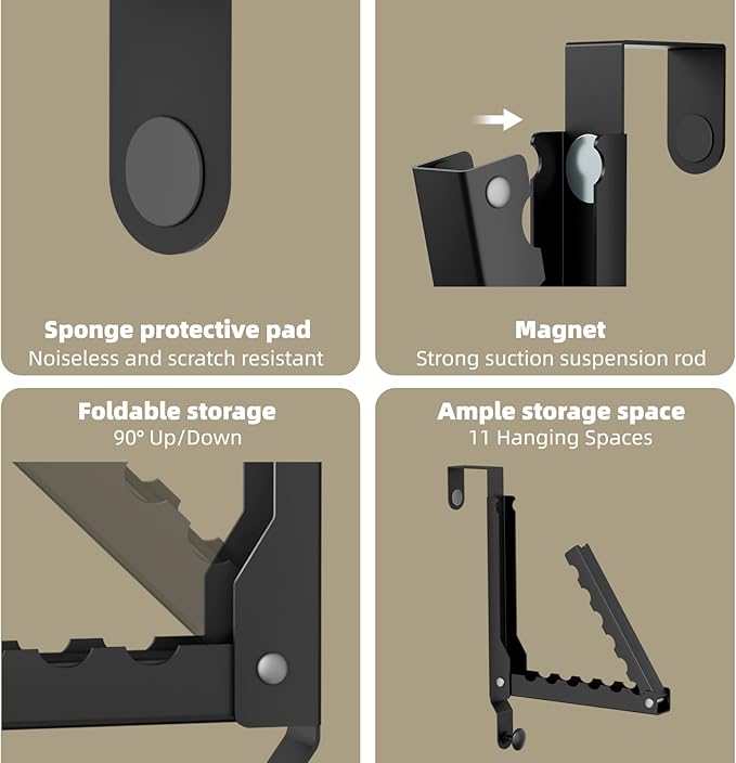 BAKON Heavy Duty Over Door Hooks with 10 Ridges,Compact Double Folding Over the Door Hanger for Bathroom Laundry, Portable Clothes Drying Rack with Hook, Over the Door Clothes Hanger for Bag(1, Black)