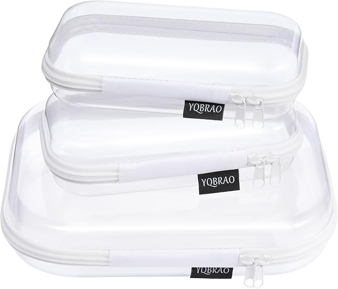 YQBRAO 3 Pack Clear Hard Shell Zipper Case,Rigid Protection Diaper Bag Organizer Pouches, TSA Approved Toiletry Bag with YKK Zippers for Cosmetics, Toys & Electronics