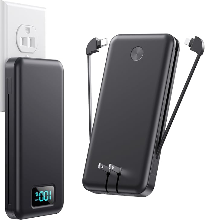Portable Charger for iPhone with Built-in Cables and Wall Plug,Upgraded 13800mAh Fast Charging USB C Power Bank,4 Outputs Slim Travel Essential Battery Pack for iPhone 17/16/15/14/13,Galaxy,Android