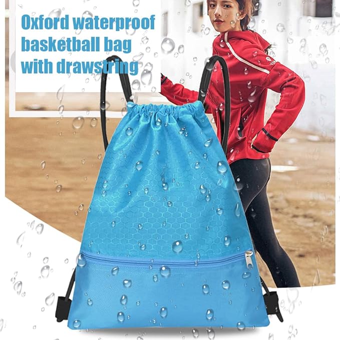 Drawstring Backpack Bag, Waterproof Draw String Back Sack with Zip Pocket, Gym Drawstring Bags Swim Bag for Men Women