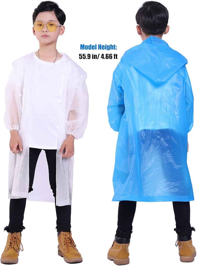 Kids Rain Jacket, 2 Pack Rain Ponchos for Kids - Reusable Raincoats for Boys and Girls Waterproof Outdoor Rain Gear