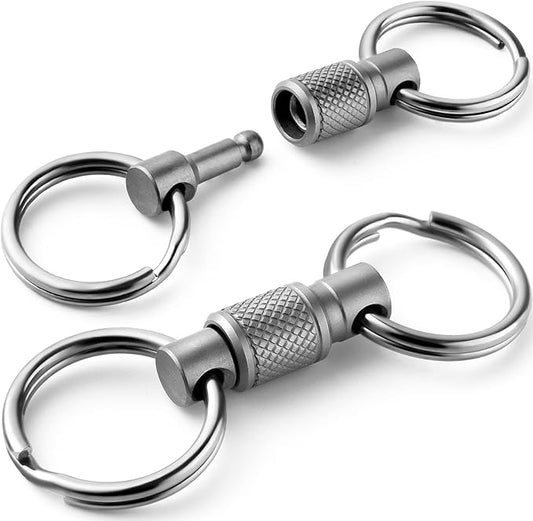 FEGVE Titanium Quick Release Swivel Keychain, Pull Apart Detachable Keychain Heavy Duty Car Key Holder with Key Rings