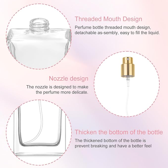 8 Pack 1 oz/30 ml Perfume Bottles Empty Refillable, Glass Perfume Spray Bottles with Gold Mist Atomizer - Premium Square Empty Travel Containers for Essential Oils, Cologne & DIY Fragrances