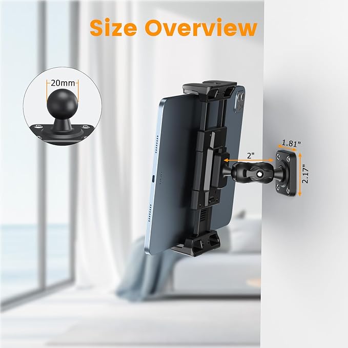 OHLPRO for iPad Wall Mount Tablet Holder, Adjustable Drilled Base with 2" Support Arm Stand for 5-13" iPad mini Pro Air, Fire HD, Galaxy Tab, Switch and Phone - 360° Viewing, Adjustable Tilt