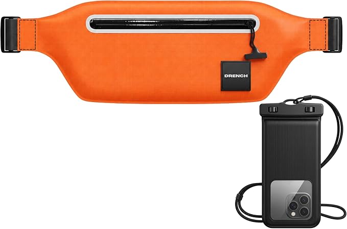 Drench Waterproof Fanny Pack & Waterproof Phone Pouch Set | IPX8 Submersible Waist Pack Dry Bag for Fishing, Hiking, Camping, Kayaking, Paddle Boarding & Water Sports | Orange