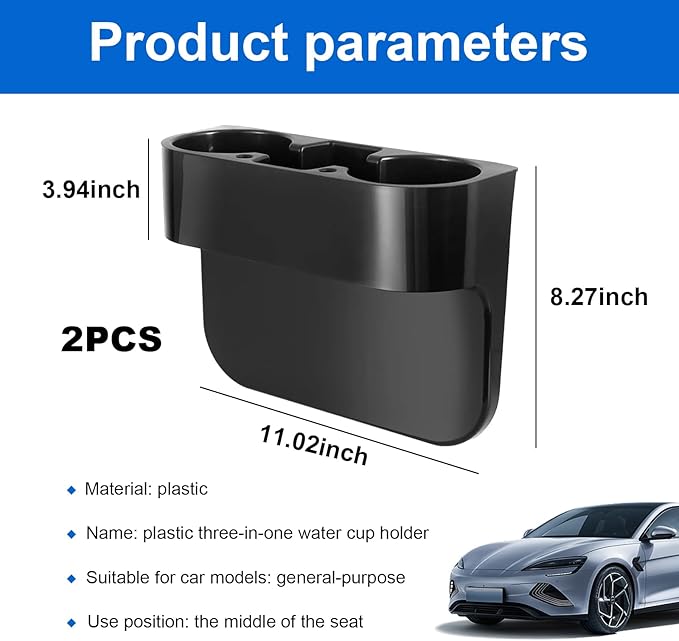 Augeny 2 PCS Car Cup Holder, Multifunctional Portable Center Console Armrest Storage Box Cup Holders, Vehicle Seat Gap Organizer for Mug Bottle Cell Phones Keys Coffee Coasters Cards (Black)