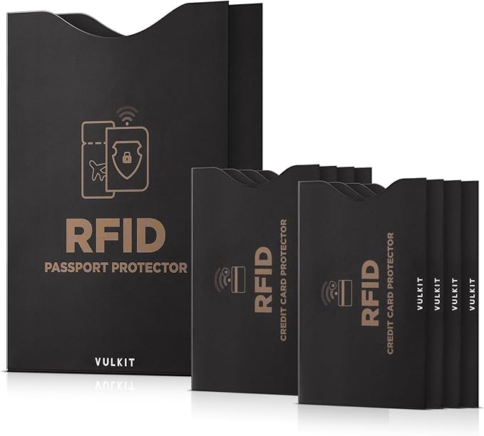 VULKIT RFID Blocking Sleeves 8 Pcs Credit Card Holders & 2 Passport Holders, Anti-Theft RFID Blocker Sets Travel Essentials Fits Bags & Purses