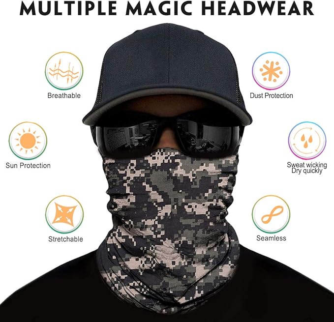 Neck Gaiter for Men Women Headwear Bandana Head Wrap Face Scarf Mask Cover Warmer Balaclava-Seamless & Versatile