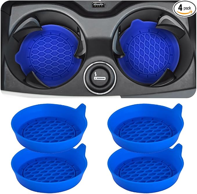 Zpana 4PCS Car Cup Holder Coasters, Silicone Non-Slip Vehicle Cup Recessed Mats, Sift-Proof Automotive Interior Drink Insert Decor Accessories, Universal for SUV, Sedan, Truck (Blue)