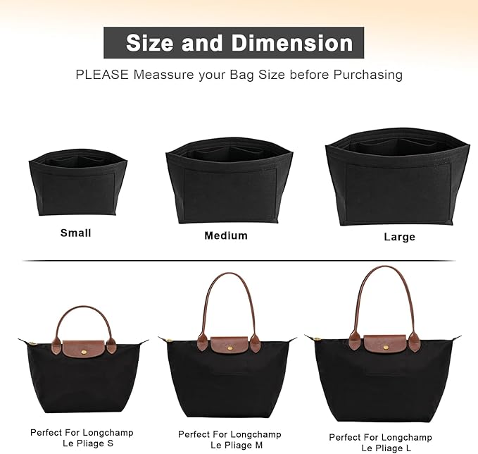LOUKAYCCI Felt Purse Organizer Insert for Longchamp Le Pliage S Handbag Insert (Small, Black)