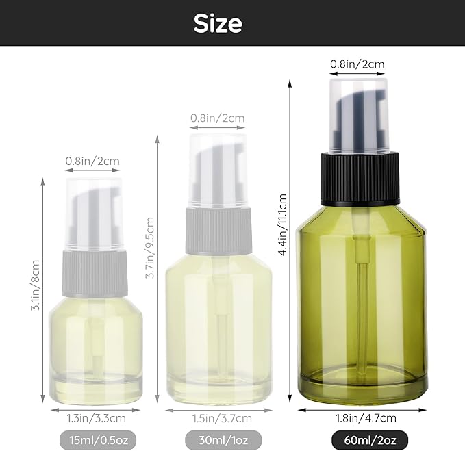 Segbeauty 18pcs 2oz Glass Travel Lotion Container Refillable, Small Travel Containers for Creams, 60ml Mini Empty Lotion Bottles with Pump Dispenser, Cosmetic Skincare Containers Sample Cream Bottle