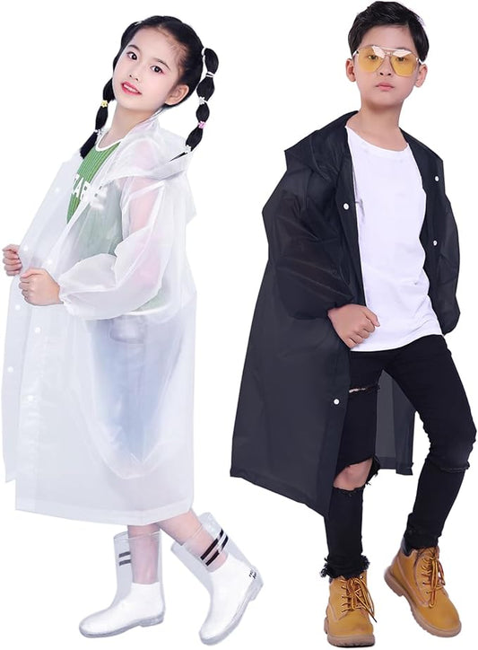Kids Rain Jacket, 2 Pack Rain Ponchos for Kids - Reusable Raincoats for Boys and Girls Waterproof Outdoor Rain Gear