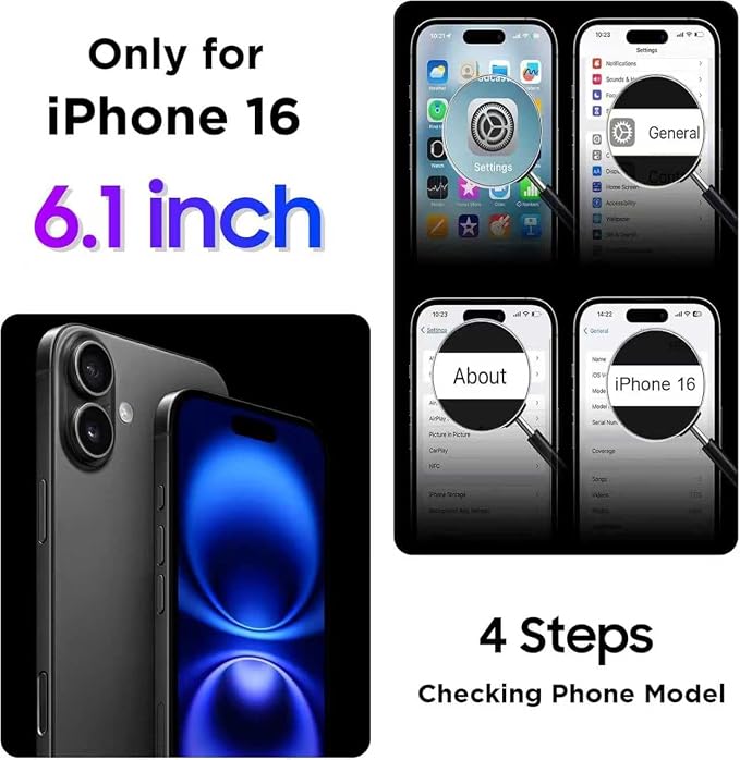 Compatible with iPhone 16 Case Waterproof, Compatible with MagSafe Built-in Screen & Camera Protector IP68 Underwater Full Body 16FT Military Dropproof Shockproof Phone Case 6.1"-Black