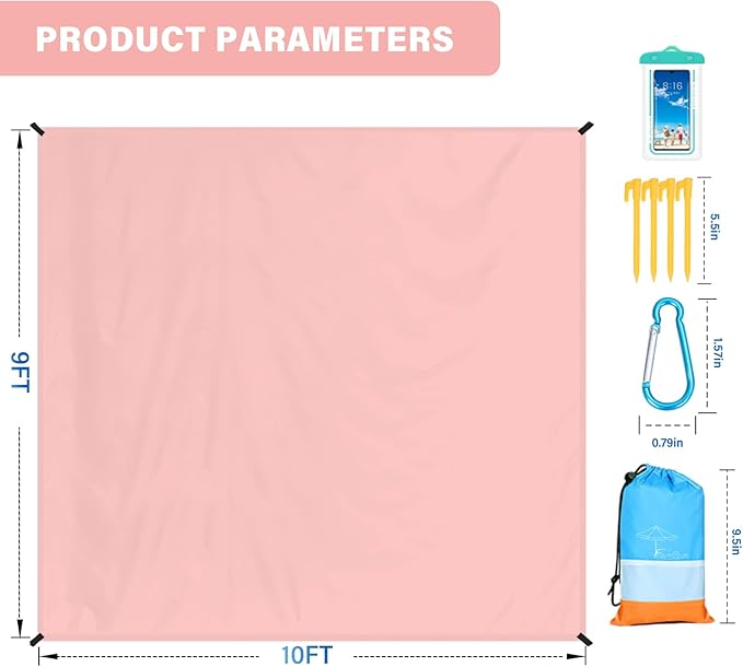 Famstar Beach Blanket Oversized Extra Large 78"X81"/10'X9',Waterproof Sandproof Beach Blanket 2-8 Adults Lightweight Durable for Travel Camping Hiking Picnic