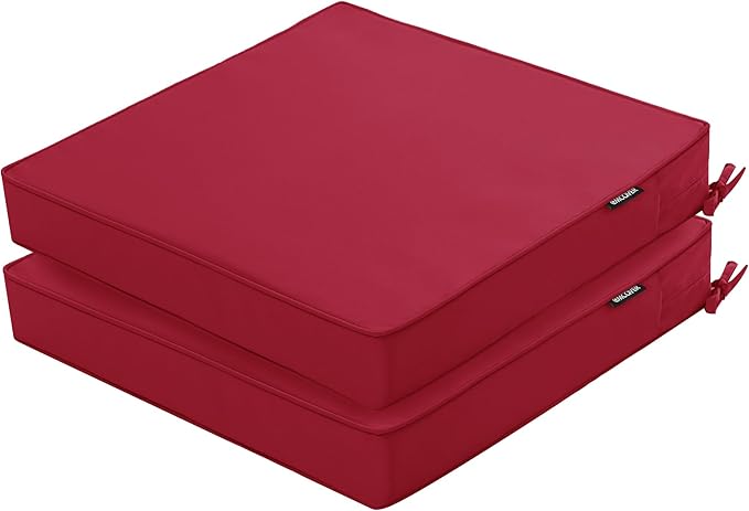 Outdoor Chair Cushions 19 x 19 Inch Water Resistant Patio Chair Cushions with Tie 3 Year Color Fastness Thick Outdoor Seat Cushion for Garden Lawn Patio Furniture Burgundy Red Set of 2