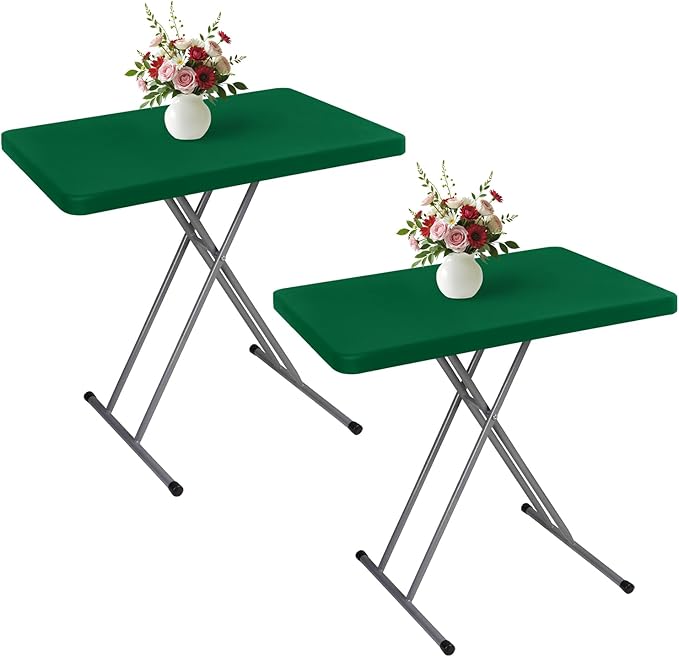 Wolkemer 2 Pack Green Fitted Tablecloth 20x30 Inch Rectangle Elastic Edges Table Cloth, Spandex Stretch Table Cover with Machine Washable Fabric for Wedding Party Picnic Dining Indoor Outdoor