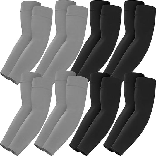 Mochabao 8 Pairs Soft Arm Sleeves, UV Sun Protection Cooling Compression Arm Covers for Outdoor Work, Sports, Men & Women
