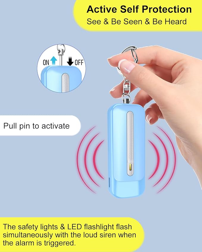 Personal Alarm for Women, Rechargeable with Safety Lights & Low Battery Notice, 130dB Siren with Extra Bright LED Flashlight Strobe Light for Emergency, Dual Light Sources Safety Keychain