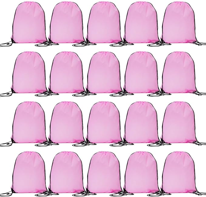 CODOBON 20 Pcs Drawstring Backpack Bulk Draw String Bags Cinch Polyester Bag for Gym Sport, Pink
