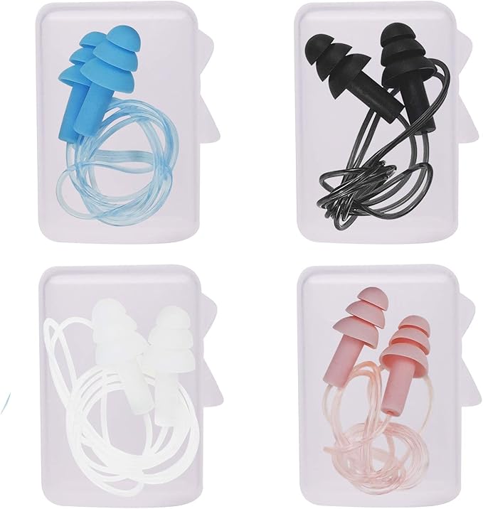 Noise Cancelling Ear Plugs with Cords 4 Pairs, Noise Reduction Soft Silicone Earplugs Waterproof Reusable Ear Plug for Sleeping, Snoring, Swimming, Study, High Fidelity Earplugs
