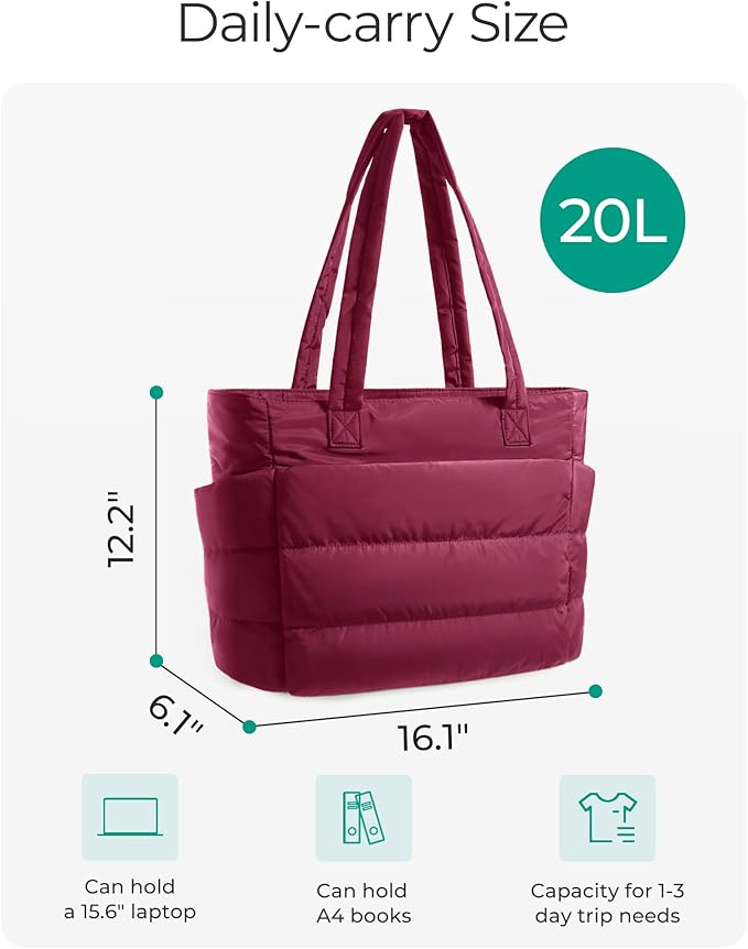 BAGSMART Tote Bag for Women, Lightweight Puffy Tote Bag with Compartments Shoulder Bag Handbag for Travel, Work, Gym | Lightweight
