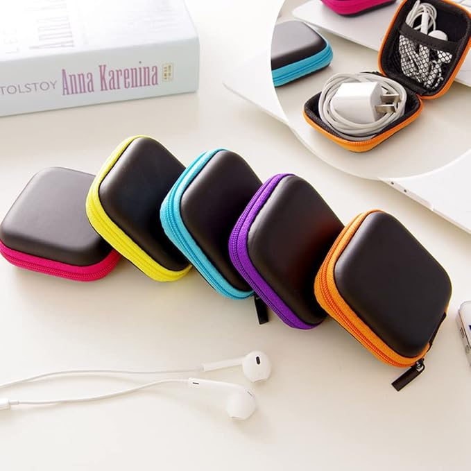 6Pcs Earphone Case, Earbud Case Portable Earphone Pouch Mini Square Pocket Earbuds Carrying Cases Storage Bag Cell Phone Accessories Organizer for Earphones,USB Cable, Memory Card