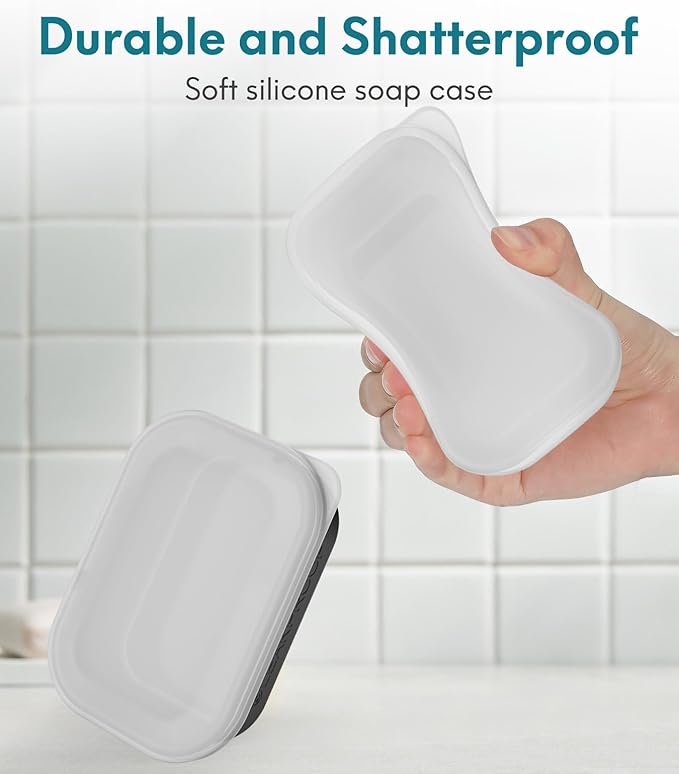 Quatish Large Leakproof Travel Soap Case, Solid Shampoo Bar Holder, Silicone Soap Box with Draining Layer, Enhanced Soap Container, Suitable for Camping, Gym, Bathroom, Outdoor Essentials, Black