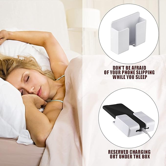 CEI&BPY 2Pcs Phone Holder Wall Mounted, Phone Stand with Self Adhesive. Phone Holder for RV Charging.Compatible with iPhone and Android (2Pack-White)
