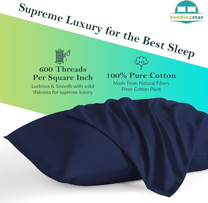 Travel Pillow Case 14x20 Set of 2 Zipper Closure Toddler Pillowcase 600 Thread Count 100% Egyptian Cotton Soft & Skin Friendly Travel Pillow Covers 14x20 Inches, Navy Blue
