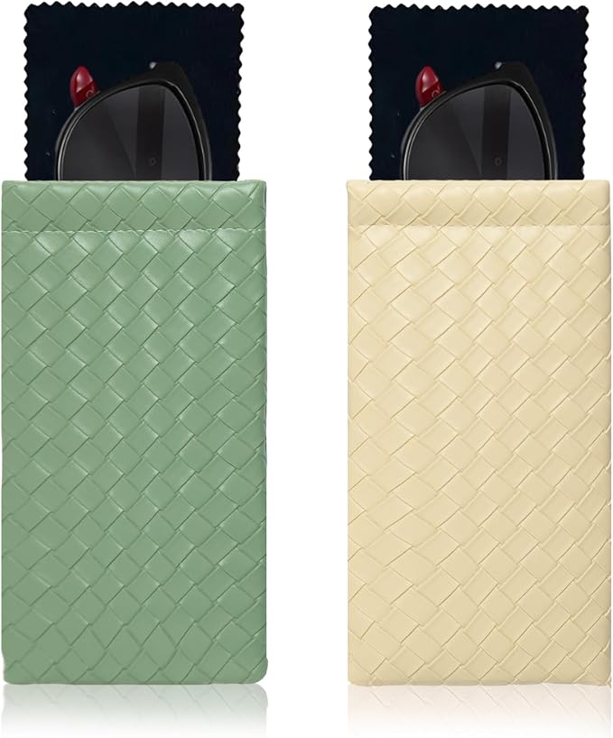 Squeeze Top Sunglass Pouch - Portable Sunglass Organizer Pouch Bags Soft PU Leather Glasses 2 Pack