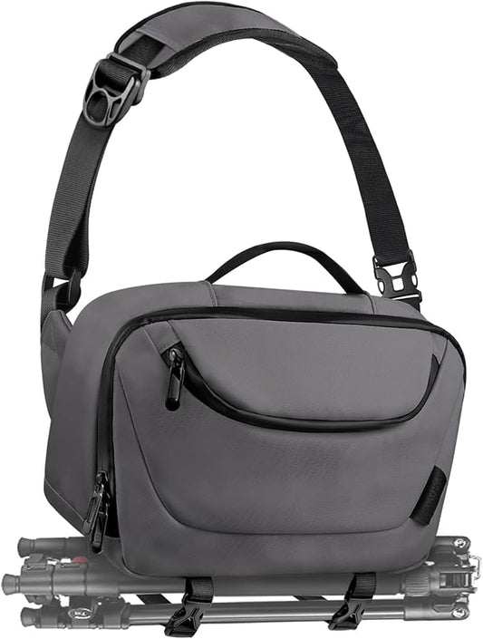 TAAOKA Camera Sling Bag,Travel Waterproof Camera Case with Tripod Holder,DSLR/SLR/Mirrorless Small Camera Bags Crossbody for photographers (Grey)