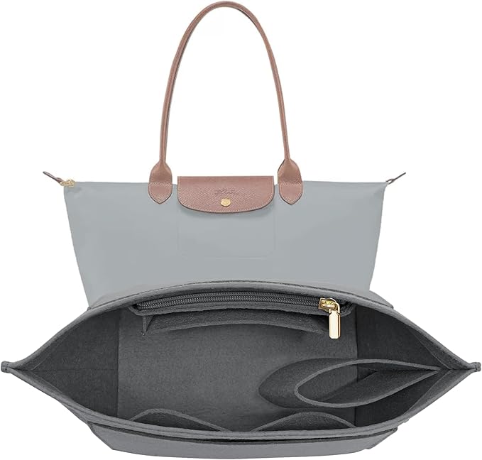 LOUKAYCCI Felt Purse Organizer Insert for Longchamp Le Pliage M Handbag Insert (Medium,Gary)