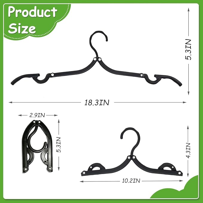 10 Pack Foldable Hangers for Travel & Home, Portable Travel Clothes Hangers with Clip-Addable Design, Non-Slip Compact Folding Hangers for Cruise Essentials, Suitcase